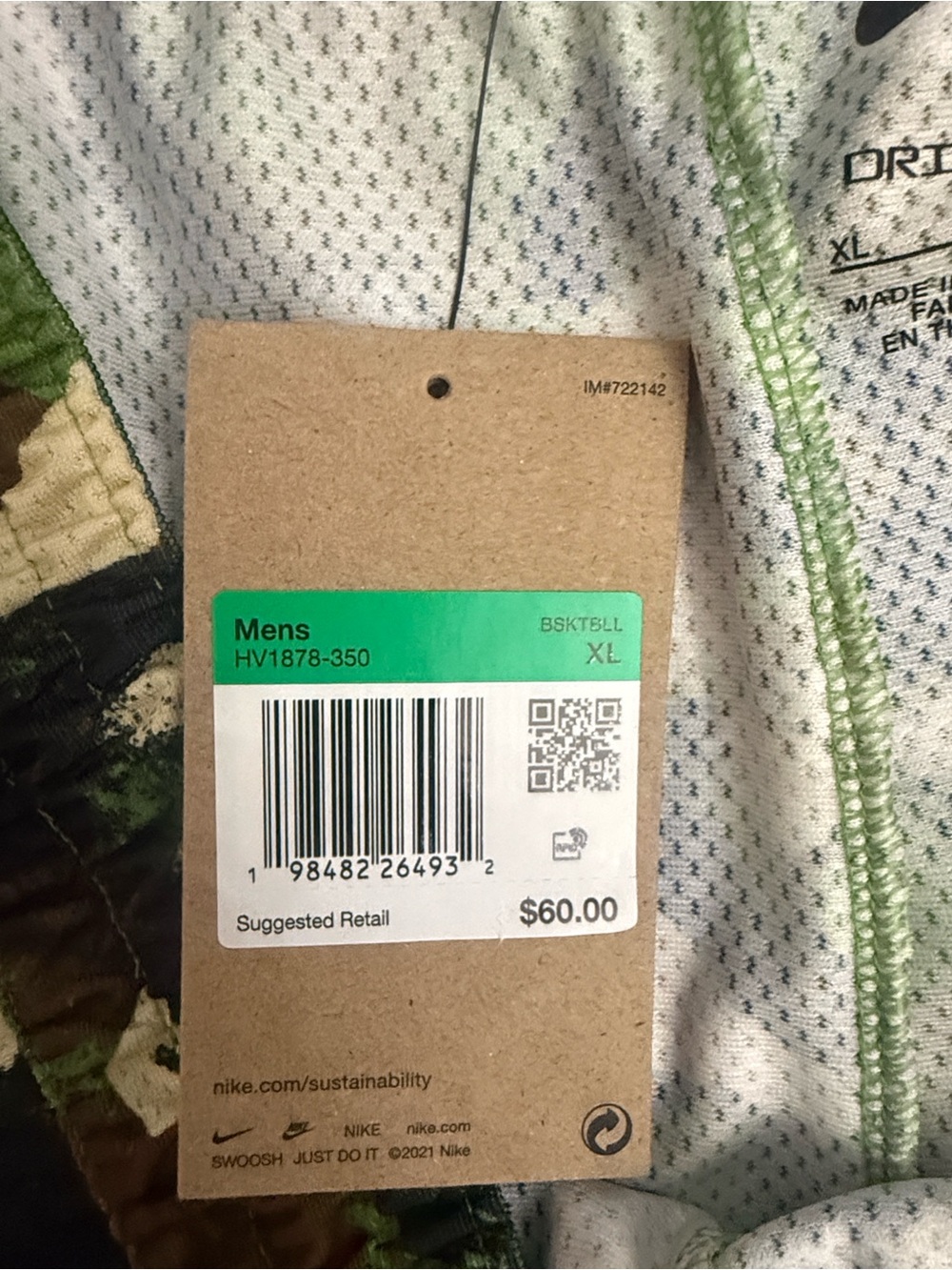 Nike Men's Green Camo Athletic Shorts with Black Trim - Picture 2 of 15